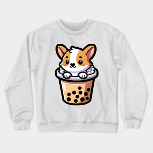 Cheerful Corgi in Boba Tea - Cute Puppy Cartoon Illustration Crewneck Sweatshirt